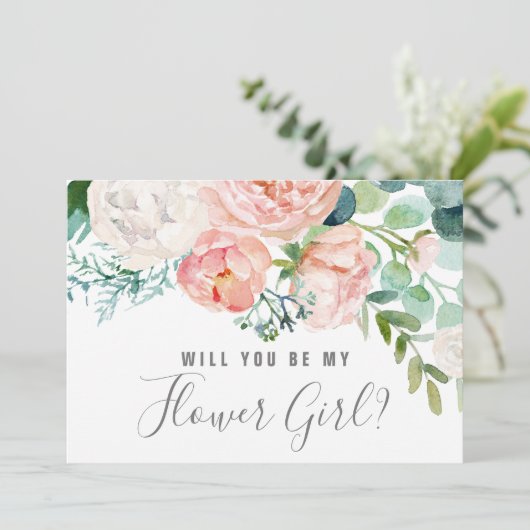 Voorstel van Romantic Peonies Bloemenmeisje Kaart (Staand voorkant)