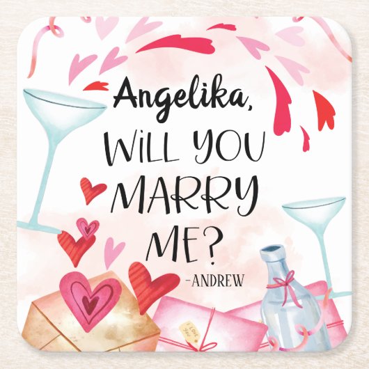 Voorstel voor huwelijk | Wil je me trouwen? Aangep Kartonnen Onderzetters (Voorkant)