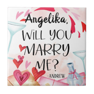 Voorstel voor huwelijk   Wil je me trouwen? Aangep Tegeltje