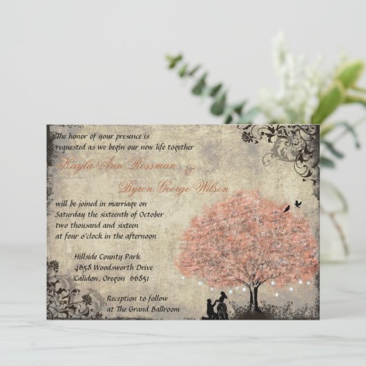 Voorstel Zalmboom Vintage bruiloft uitnodiging (Staand voorkant)