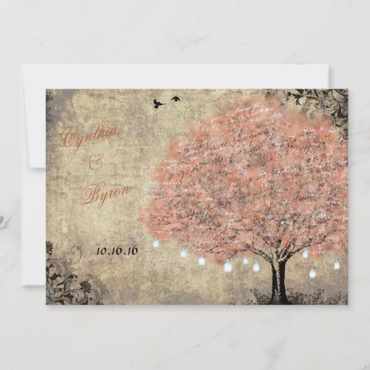 Voorstel Zalmboom Vintage bruiloft uitnodiging (Achterkant)