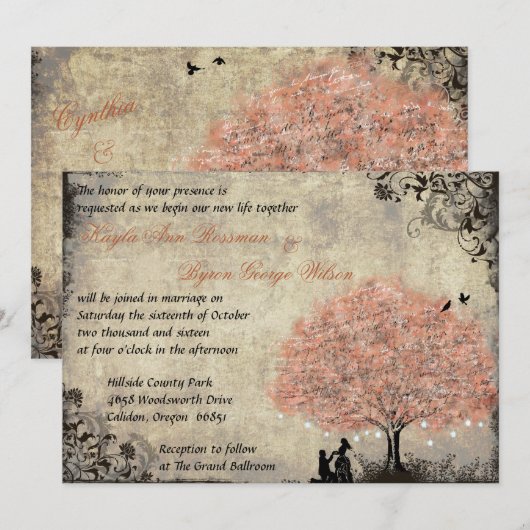 Voorstel Zalmboom Vintage bruiloft uitnodiging (Voorkant / Achterkant)