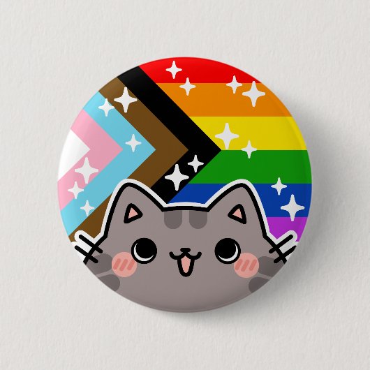 Voortgang LGBT Pride Flag Cat Button (Voorkant)