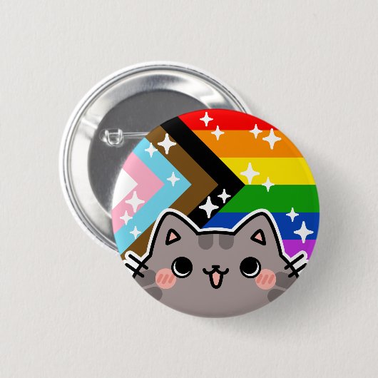 Voortgang LGBT Pride Flag Cat Button (Voorkant /achterkant)