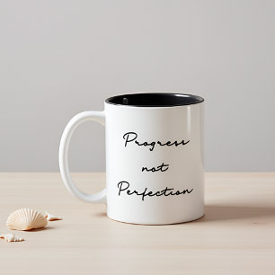 Voortgang niet perfectie Inspirerend quote Tweekleurige Koffiemok