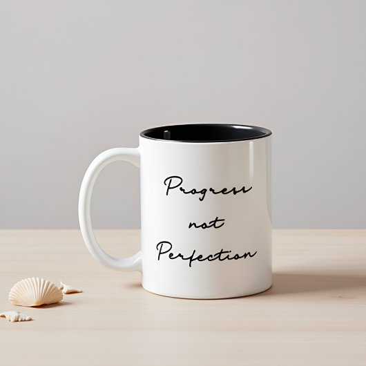Voortgang niet perfectie Inspirerend quote Tweekleurige Koffiemok