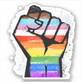 Voortgang Pride Gestreepte Fist Sticker (Voorkant)