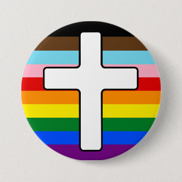 Voortgang Pride Regenboogvlag met Witte Kruis Ronde Button 7,6 Cm