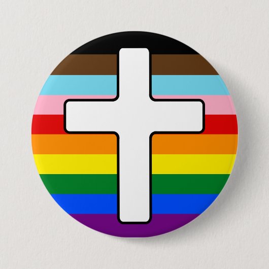 Voortgang Pride Regenboogvlag met Witte Kruis Ronde Button 7,6 Cm (Voorkant)