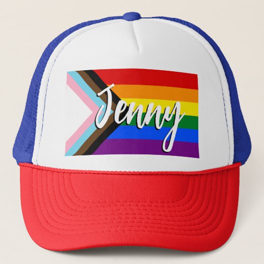 Voortgang Pride vlag | JOUW NAAM | Trucker Pet (Voorkant)