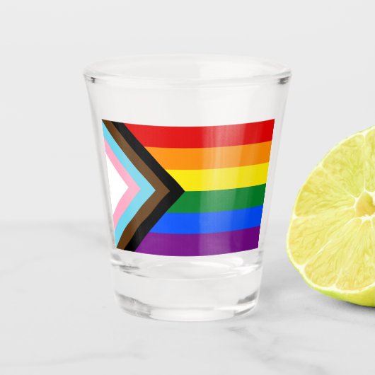 Voortgangs Pride Vlag LGBTQ+ Shot Glas (Voorkant)