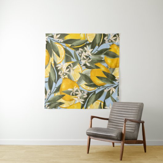 Voortreffelijk patroon met geel bergamotfruit, geb wandkleed (In situ)