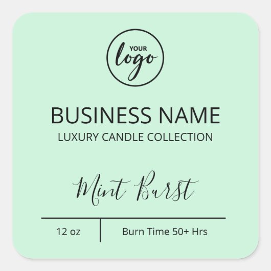 Voortreffelijke Logo Mint Green Candle Labels (Voorkant)