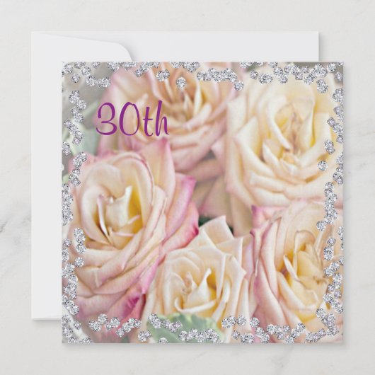 Voortreffelijke Rozen en diamanten 30e verjaardag Kaart (Voorkant)