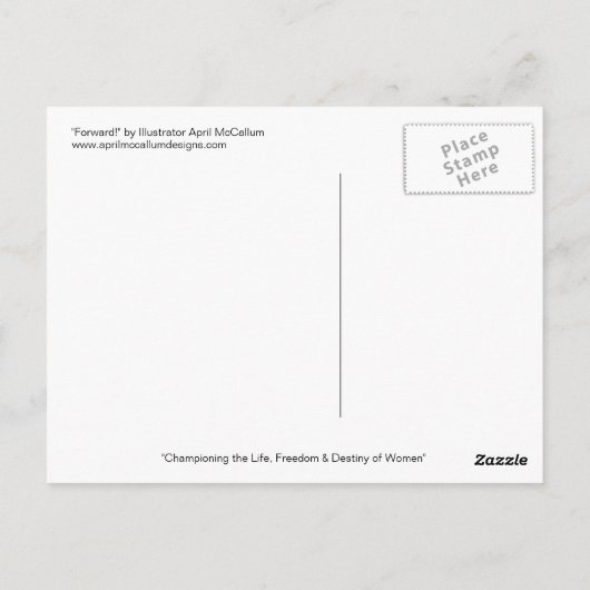 VOORUIT! Briefkaart van April McCallum (Achterkant)