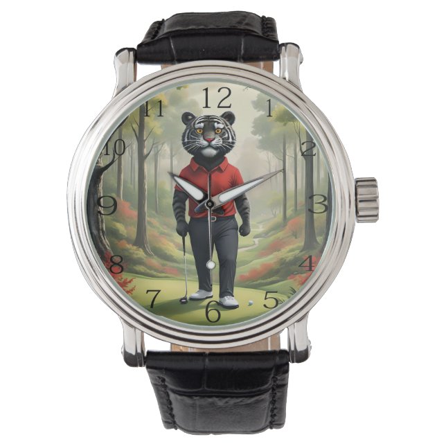 "Vooruit! Een zwarte tijger die golft in het Bos Horloge (Voorkant)