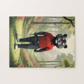 "Vooruit! Een zwarte tijger die golft in het Bos Legpuzzel (Horizontaal)