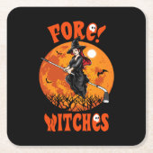 Vooruit! Heksen Golf Stick Witch Rijden Halloween Kartonnen Onderzetters (Voorkant)