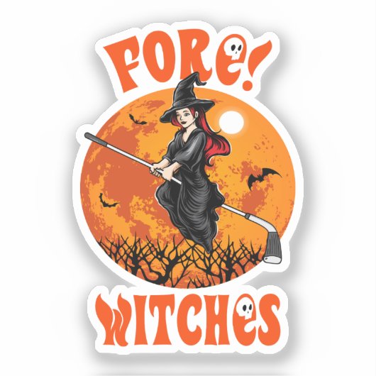 Vooruit! Heksen Golf Stick Witch Rijden Halloween Sticker (Voorkant)