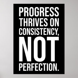 Vooruitgang is consistentie versus perfectie, gym, poster