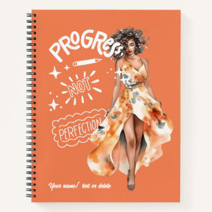 Vooruitgang niet perfectie elegante zakenvrouw notitieboek