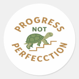 Vooruitgang niet Perfectie - Schattige Schildpad M Ronde Sticker