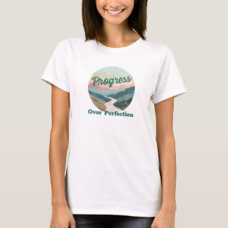 Vooruitgang op Perfection Motivatie Mountain T-shirt