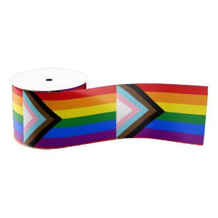 Vooruitgang Rainbow Flag lint, LGBTQ & Pride vlag Grosgrain Lint