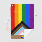 Vooruitgang Regenboog Vlag & Pride monogram / LGBT Golfhanddoek (Insitu)