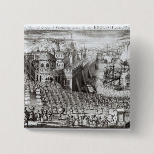 Vooruitzichten van de stad en de haven vierkante button 5,1 cm