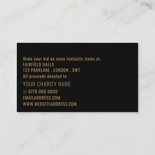 Voorval voor een moderne, oude, Silent Charity-vei Visitekaartje (Achterkant)