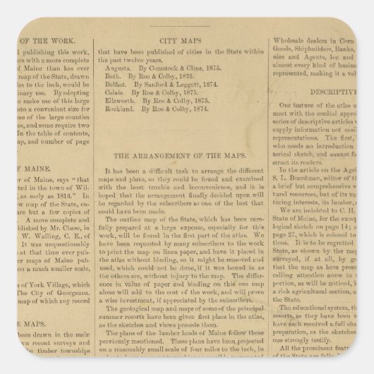 Voorwoord Atlas van de deelstaat Maine Vierkante Sticker (Voorkant)