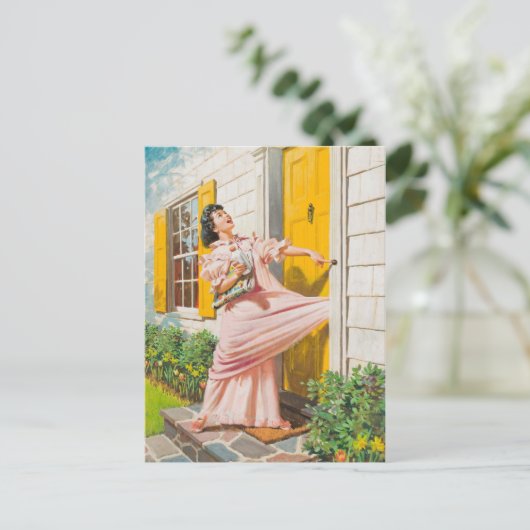 Voorzichtig aan de deur briefkaart (Staand voorkant)