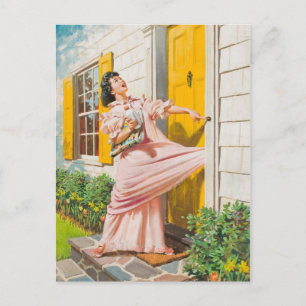 Voorzichtig aan de deur briefkaart