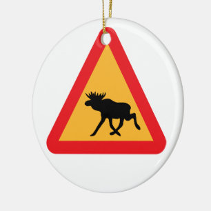 Voorzichtig Moose Swedish Traffic Sign Keramisch Ornament