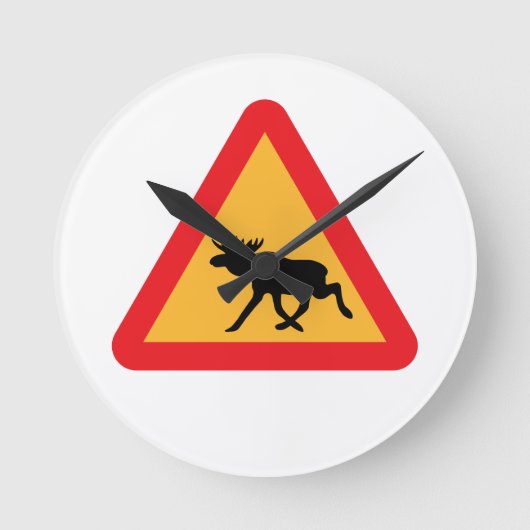 Voorzichtig Moose Swedish Traffic Sign Ronde Klok (Voorkant)