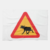 Voorzichtig Moose Swedish Traffic Sign Theedoek (Horizontaal)
