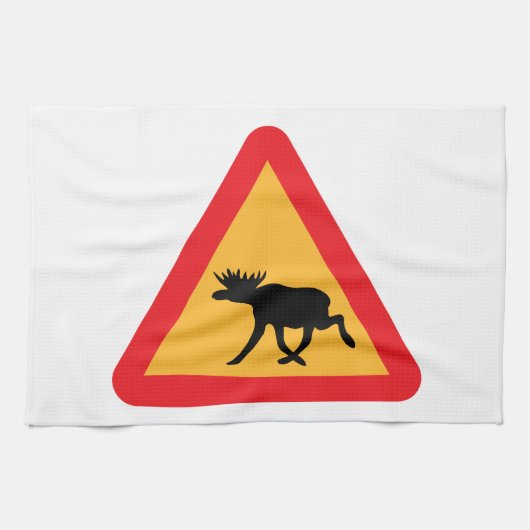 Voorzichtig Moose Swedish Traffic Sign Theedoek (Horizontaal)