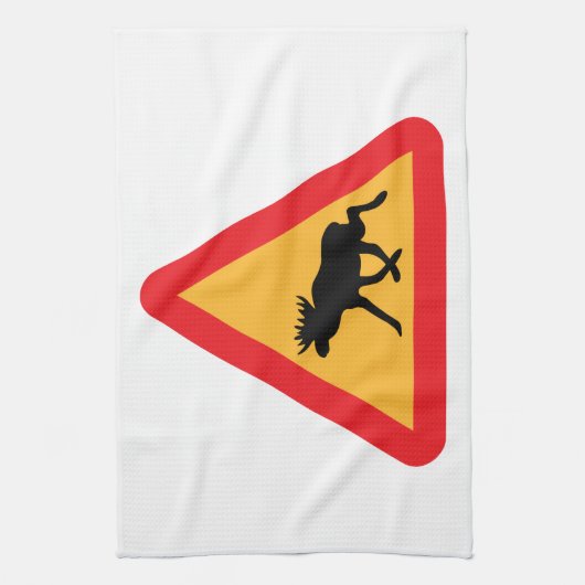 Voorzichtig Moose Swedish Traffic Sign Theedoek (Verticaal)