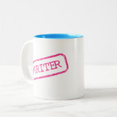 "Voorzichtig, of je eindigt in mijn roman." Tweekleurige Koffiemok (Voorkant links)