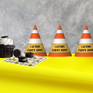 "Voorzichtig Party Zone" Bouwthema Verjaardag Feesthoedjes