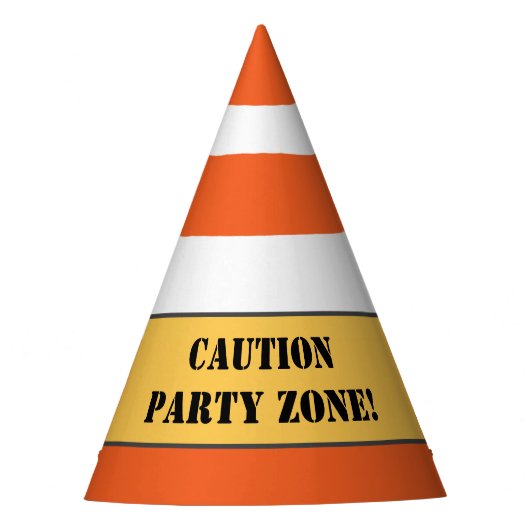"Voorzichtig Party Zone" Bouwthema Verjaardag Feesthoedjes (Voorkant)