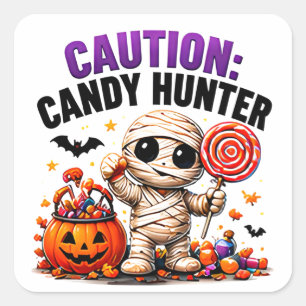 Voorzichtig Snoepjager Grappige Halloween Mummie C Vierkante Sticker