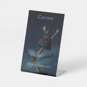 "Voorzichtig. Splashy als het nat is!" Kasa Obake  Reclamebord Met Voetstuk