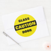 Voorzichtige glasdeur ronde sticker (Envelop)