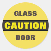 Voorzichtige glasdeur ronde sticker (Voorkant)