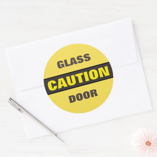 Voorzichtige glasdeur ronde sticker (Envelop)