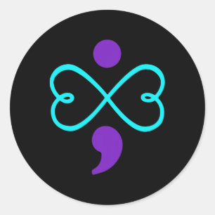 Voorzichtigheid bij zelfdoding Semicolon Hart Ronde Sticker