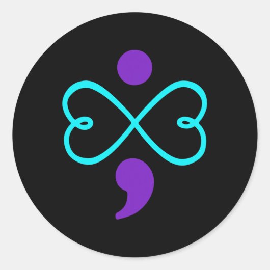 Voorzichtigheid bij zelfdoding Semicolon Hart Ronde Sticker (Voorkant)