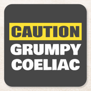 Voorzichtigheid Grumpy Coeliac Funny Kartonnen Onderzetters
